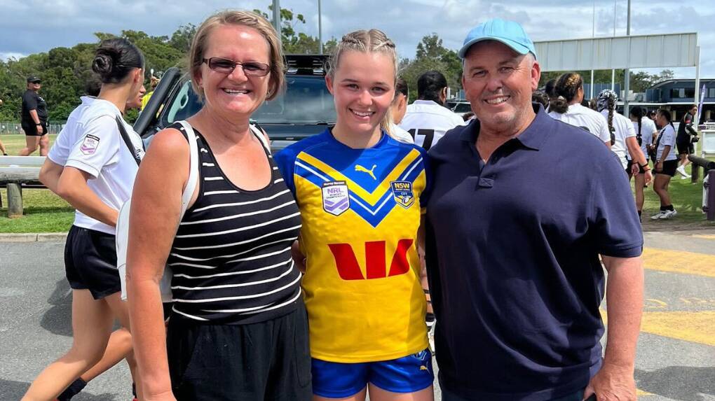 The Central West's Megan, Heidi and Anthony Regan at the four-day NRL National Womens Championships on the Gold Coast during March, 2024. Picture supplied.