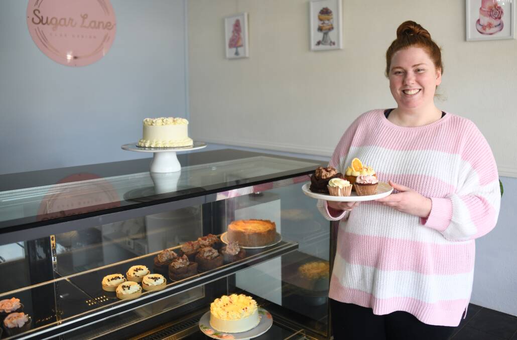 Sugar Lane Cake Designs' creator and owner, former apprentice Rowan Barnes at her Wingewarra Street first shop. Picture: Amy McIntyre