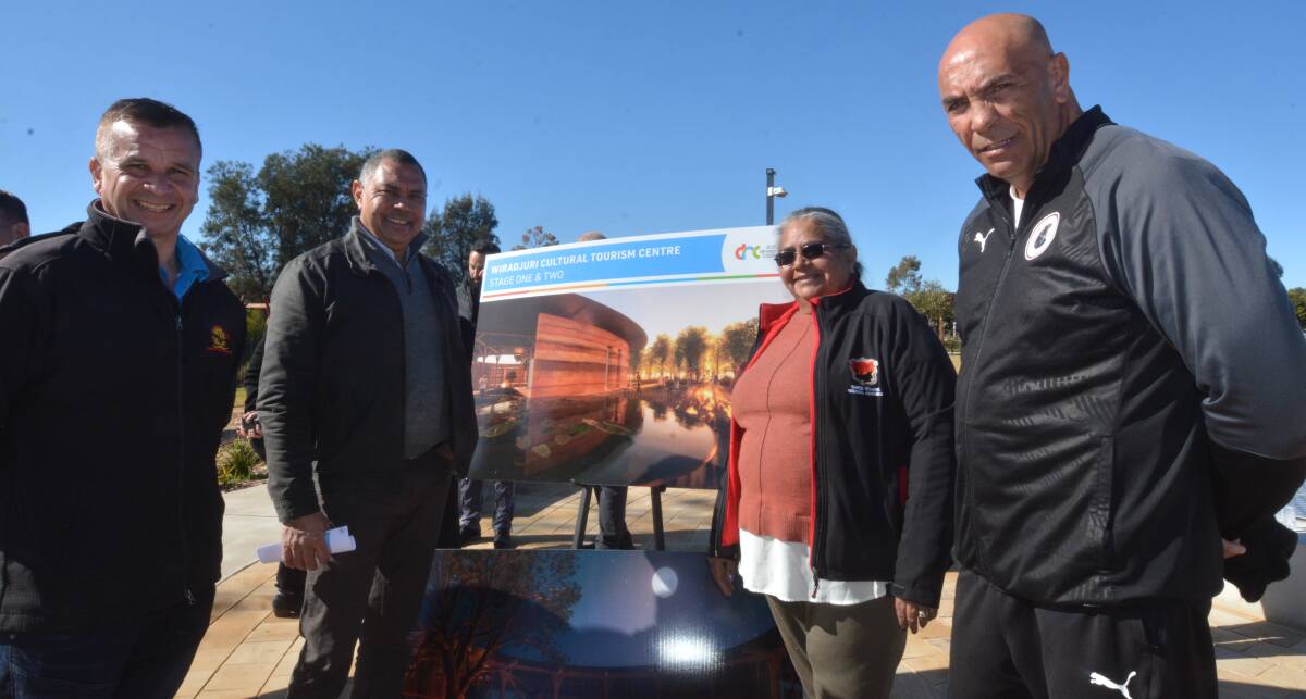 Wiradjuri residents Tony Fuller, Audrey Gibbs, rob Riley and Shane Hamilton came to look at the centre's design. Picture: Elizabeth Frias