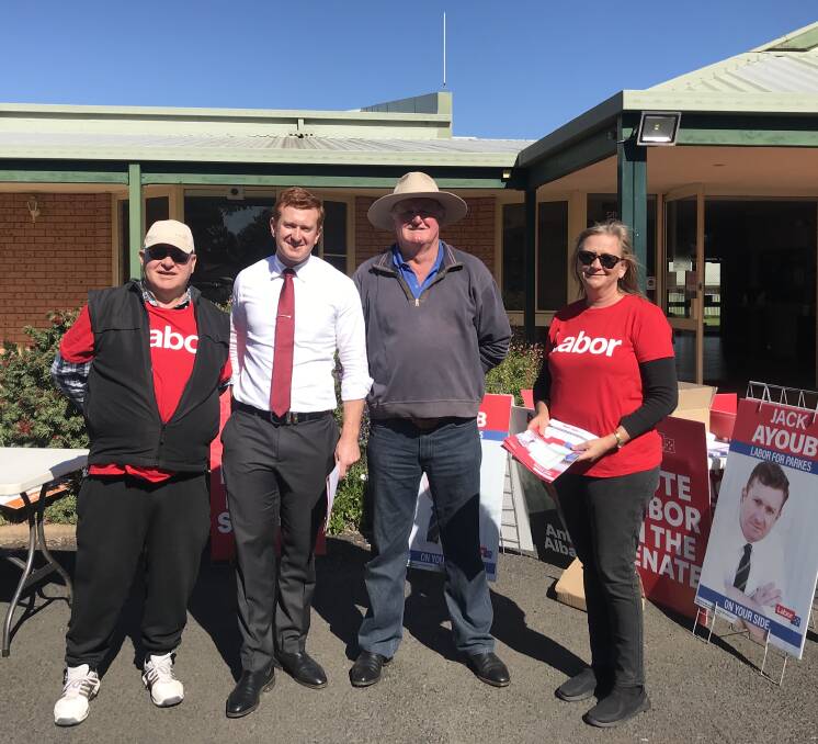 PRE-POLL. Jack Ayoub with volunteers Geoff Hough and Steph O'Dell at Cobra Street early voting centre. PICTURE: SUPPLIED