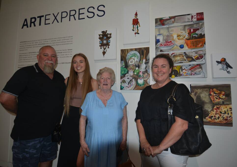 Luke Bussey with wife Nicole (right) at their daughter, Keira Bussey's Art Express Exhibition at the Western Plains Cultural Centre, with Keira's grandmother, Judith Wonderley. Picture by Elizabeth Frias