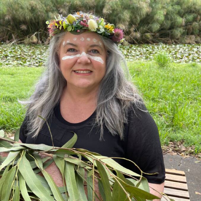 Chocolate on Purpose maker, Wiradjuri woman Fional Harrison wearing her traditional flower crown. Picture Supplied