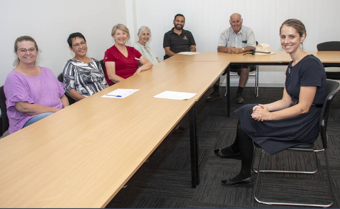 Tenancy information session at the Dubbo Connecting Communities Services with disability services advocate Jenny Bevan, Fe Balaba, DV Court Advocacy officer Cathy Lambert, migrant support officer Khaled Taleb, Dorothy and Garry Todd and SJ Shooter Real Estate managing director Laura Shooter. Picture by Belinda Soole
