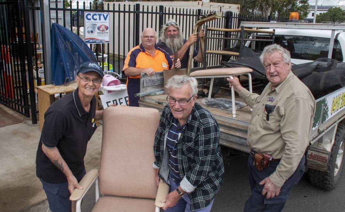 Dubbo Men's Shed president Kevin Sinclair (right) with members Mario Lukaszyk, John Page, Trevor Barker and Mark Ramirez. Picture by Belinda Soole