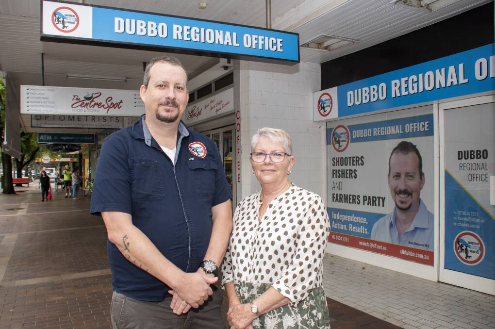 Let the people of NSW decide on the performance of the Shooters, Fishers and Farmers (SFF) Party and not on their leader's misogynistic comments said SFF deputy leader Mark Banasiak MLC with Dubbo candidate Kate Richardson. Picture by Belinda Soole