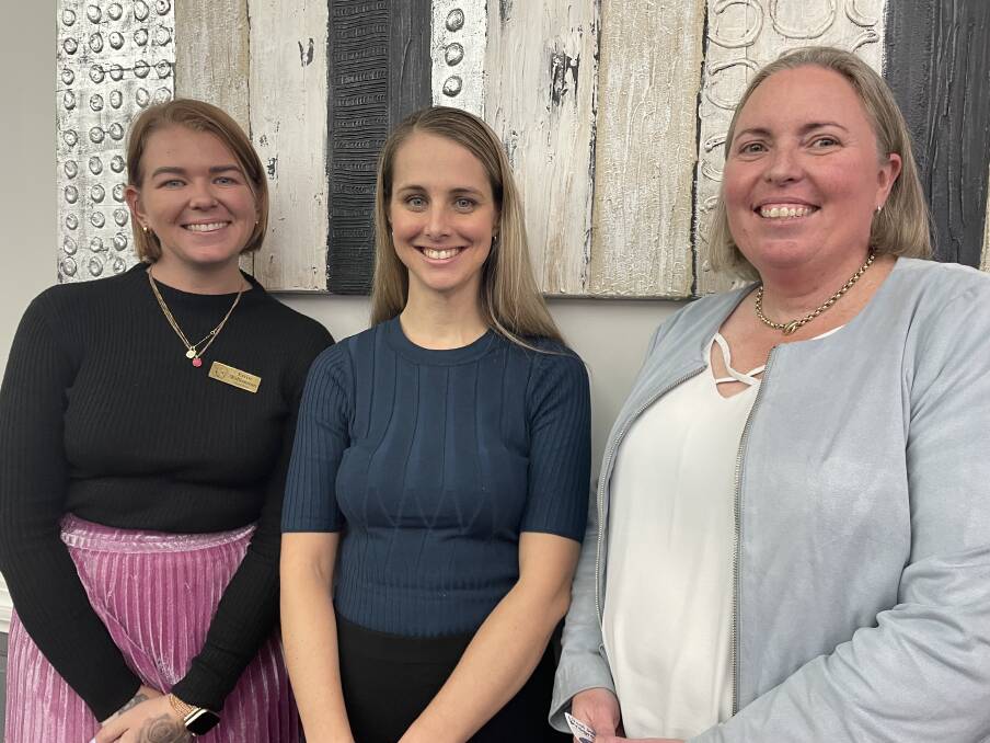 Business NSW western region director Vicki Seccombe (right) with Laura Shooter of SJ Shooter Real Estate and Dubbo Chamber of Business and Industry president Errin Williamson at the launch of the 2022 Rhino Awards at Dubbo RSL. Picture by Elizabeth Frias