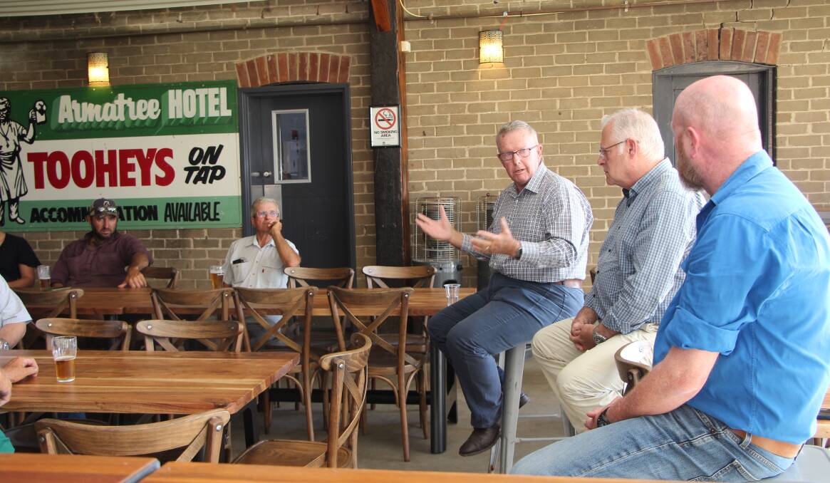 Armatree residents met with Parkes MP Mark Coulton and Telstra excutive Mike Markom on internet connection in the district. PHOTO: SUPPLIED