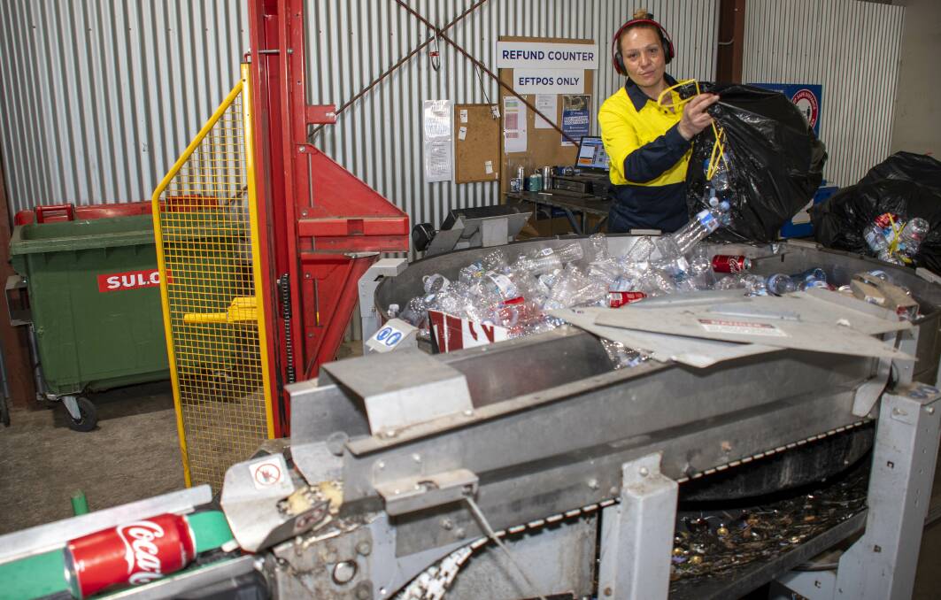 The returned containers' processing equipment at St Vinnies' depot at 25 Douglas Mawson Road, Dubbo. Picture by Belinda Soole