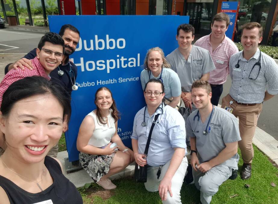 Angus McGinness, standing at the back from left, with his fellow final-year medical students at Dubbo Hospital. Picture Supplied