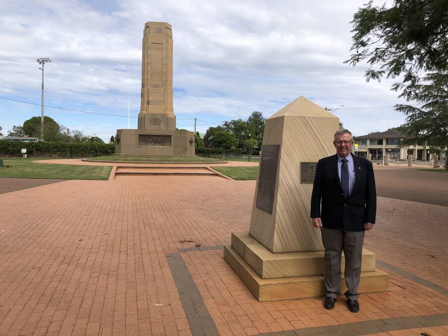 Parkes MP Mark Coulton at Dubbo's war memorial on Darling Street which can be explored online on the Places of Pride interactive site of the Australian War Memorial. Picture: Supplied