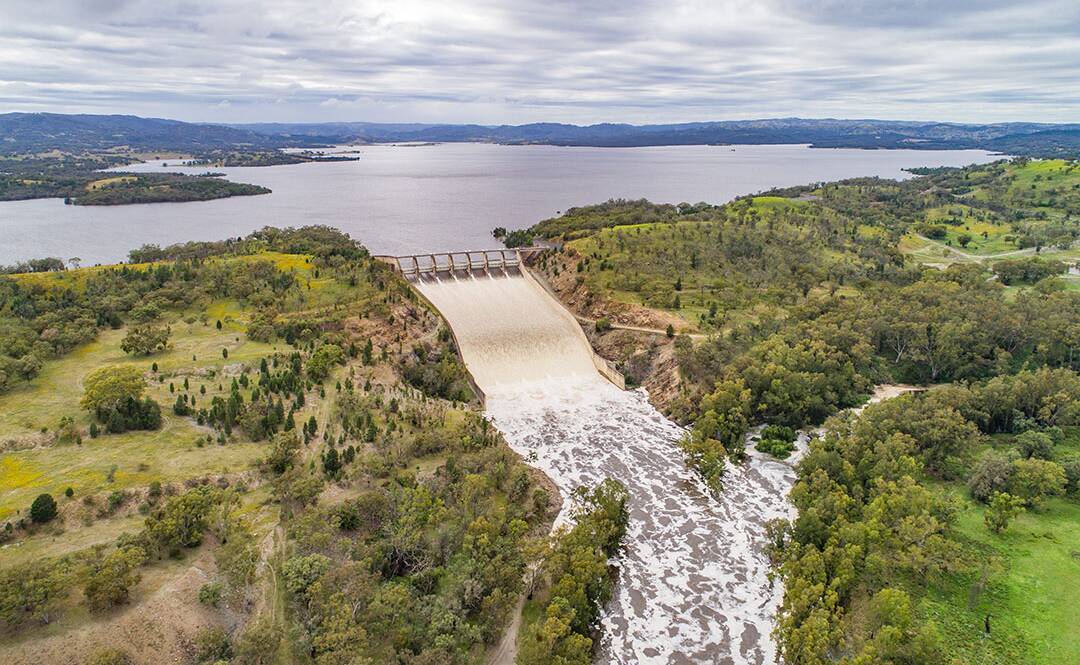 The Burrendong Dam near Wellington NSW, in flood and spills in January 2023. Picture by Water NSW.
