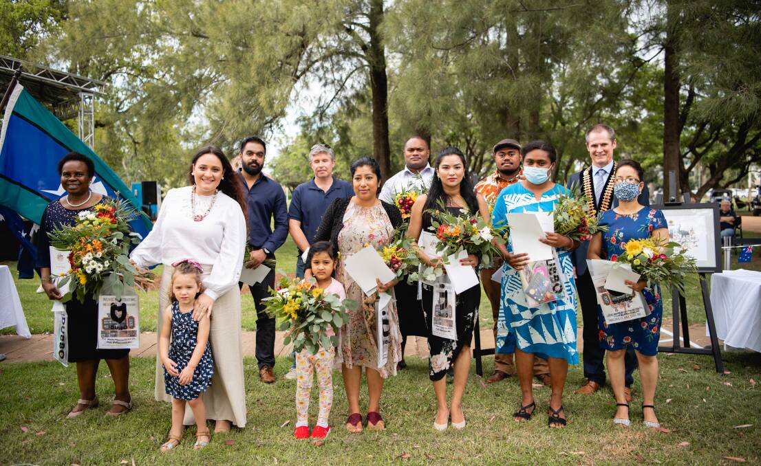 Clr Dickerson welcomes new citizens at Australia Day celebration. PICTURE: SUPPLIED