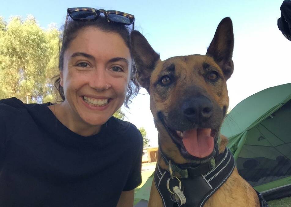 Remote area doctor Dr Siobhan Hnesey with her pet dog, Roo, who travels with her everywhere in the outback. Picture Supplied