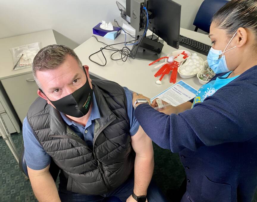 Dubbo MP Dugald Saunders pictured having his earlier COVID-19 vaccination. Picture: Supplied