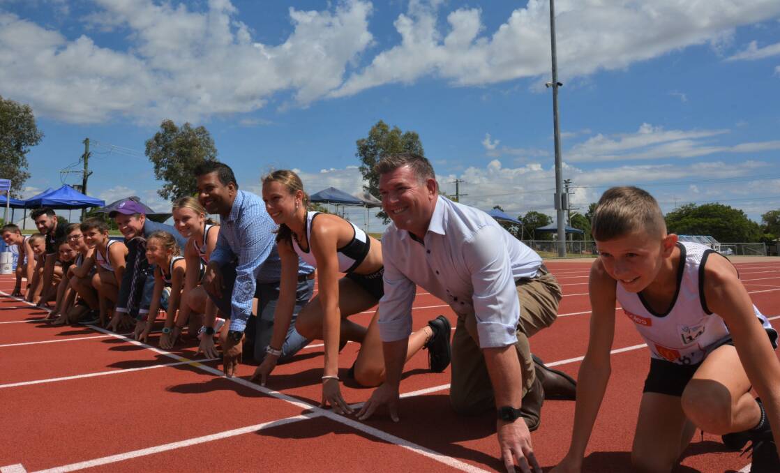 Dubbo MP Dugald Saunders (second from right) after announcing funding for an upgrade of the Barden Park track on Friday. Picture by Elizabeth Frias