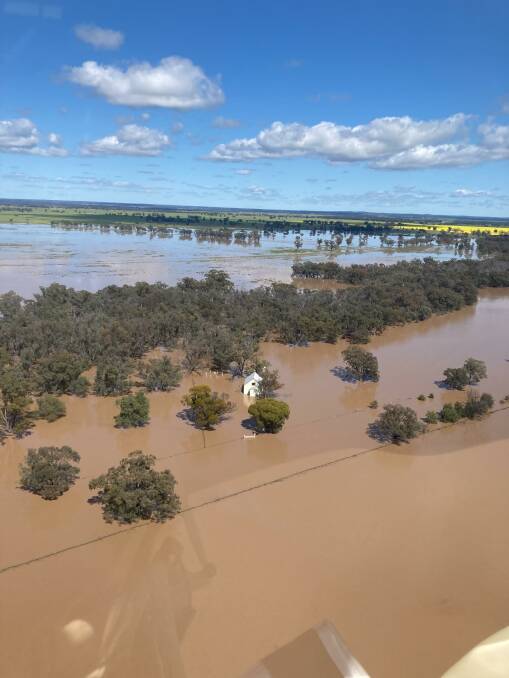 Dandaloo church underwater from an aerial photo taken by the NSW State Emergency Service on Sunday, 25 September 2022. Picture Supplied 