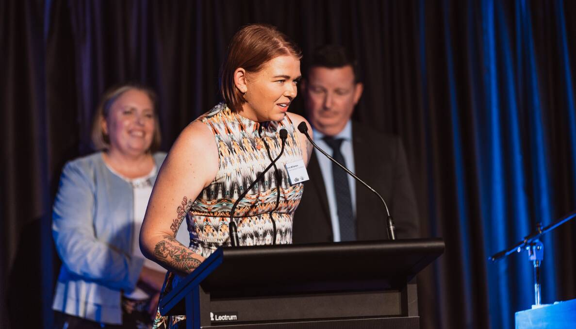 Dubbo Chamber of Business and Industry president Errin Williamson accepts the Outstanding Local Chamber Award at the Western NSW Business Awards at Taronga Western Plains Zoo on Friday, 25 July 2022. Picture: Supplied