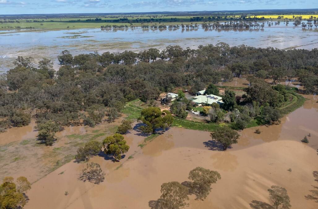 An aerial photo from a helicopter of the State Emergency Service taken on Sunday, 25 September 2022 of an isolated property in Dandaloo township. Picture Supplied 