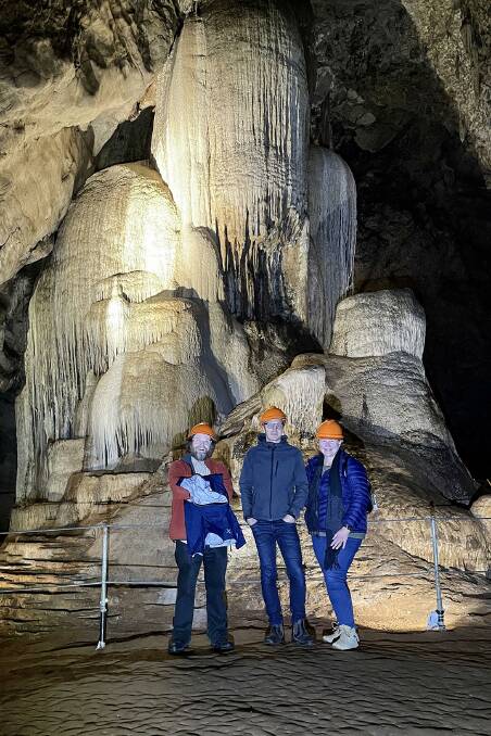 Artists led by Dubbo artist and ex-radio journalist Kim Goldsmith (right) at the Wellington Caves last June 2022. Picture Supplied