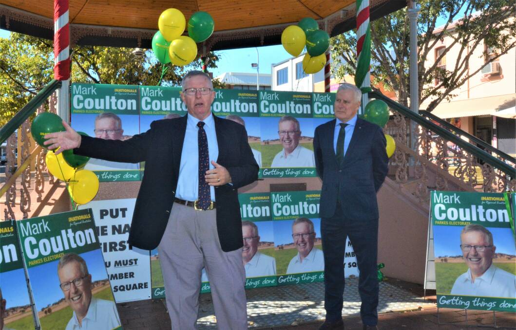 CAMPAIGN LAUNCH: Mark Coulton with Riverina MP and former deputy prime minister Michael McCormack at the launch of the Nationals' campaign in Dubbo for the May 21 election. PICTURE: ELIZABETH FRIAS