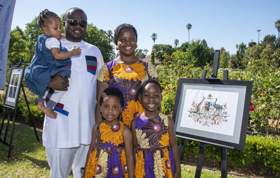 Sochukwuma and Chioma Igwenagu with their children after receiving their Australian citizenship certificates at the 2023 Australia Day celebration at Dubbo on January 26, 2023. Picture by Belinda Soole