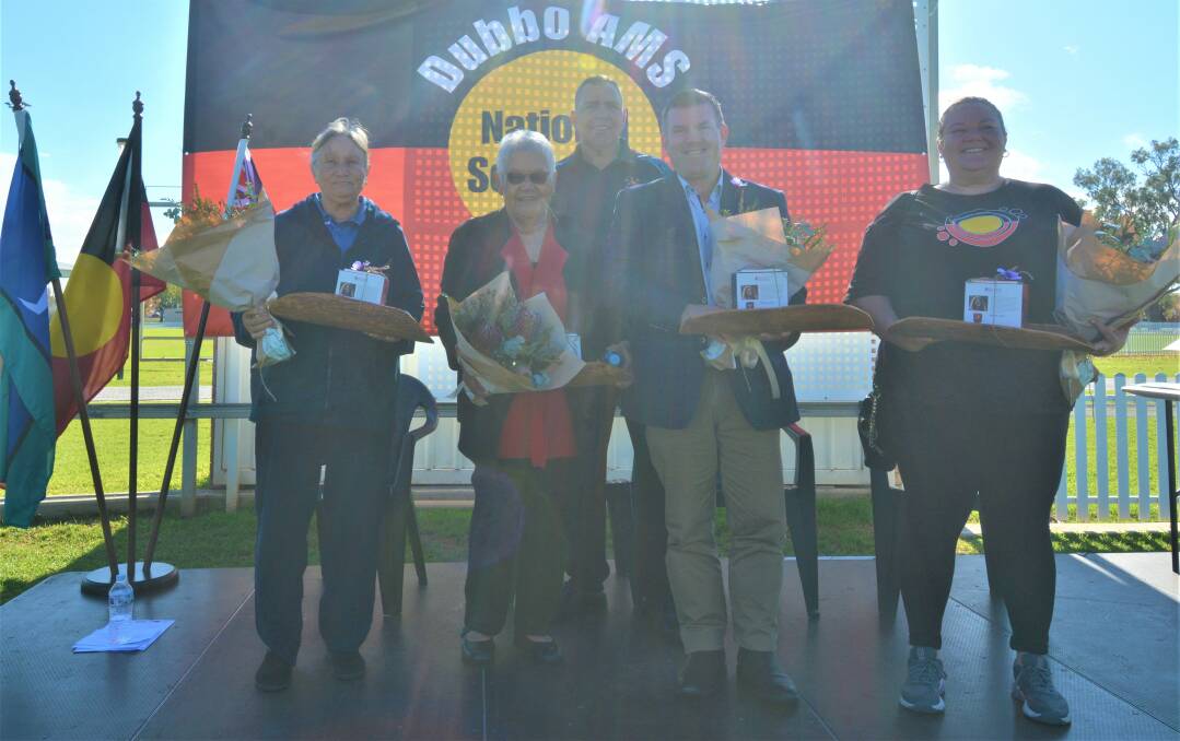 Dubbo MP Dugald Saunders joined Indigenous elders, Lorraine Peeters and Margaret Walker, and Maryanne Frail of Link UP and Phil Carney of DAMS (back)on Sorry Day at Dubbo on Thursday, May 26, 2022. PICTURE: ELIZABETH FRIAS