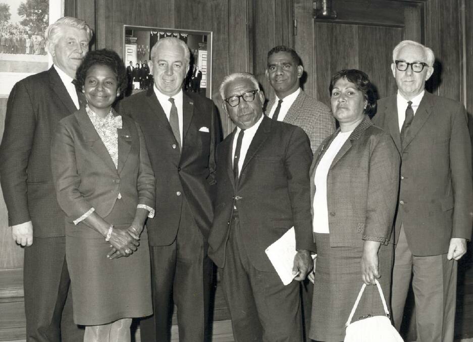 A file photo of the National Museum Australia of the delegation of Aboriginal and Torres Strait Islander campaigners for the 1968 referendum that received 91 percent yes votes to grant full citizenship to Indigenous Australians. Picture: National Museum Australia