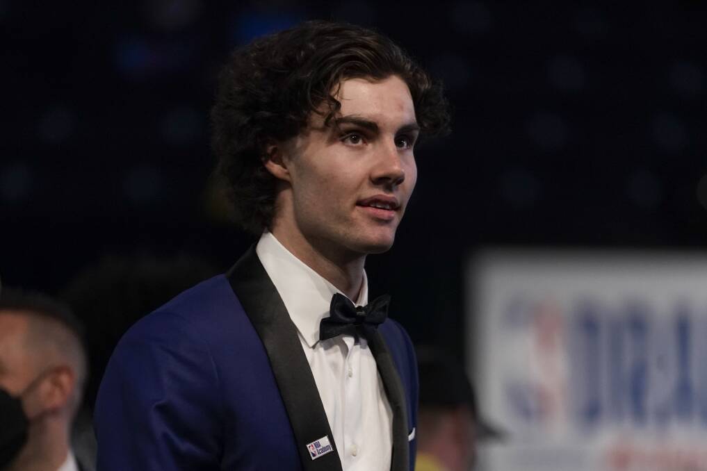 Josh Giddey waiting for the start of the 2021 NBA basketball draft. Picture by AP Photo/Corey Sipkin