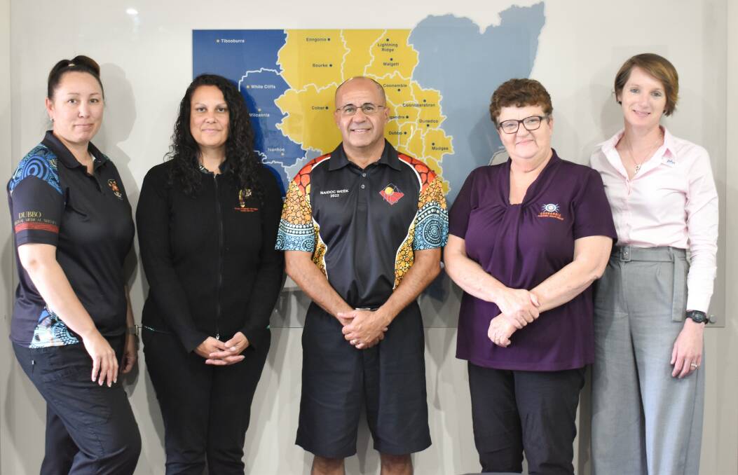  (L-R) Cherie Forgione, Gilgandra Local Aboriginal Medical Service, Jaime Keed, Dubbo Regional Aboriginal Medical Service, Jamie Newman, Orange Aboriginal Medical Service CEO, Ruth Luppino, Coonamble Aboriginal Health Services, Angela Firth, WNSW PHN Executive Manager Planning and Engagement. Picture supplied