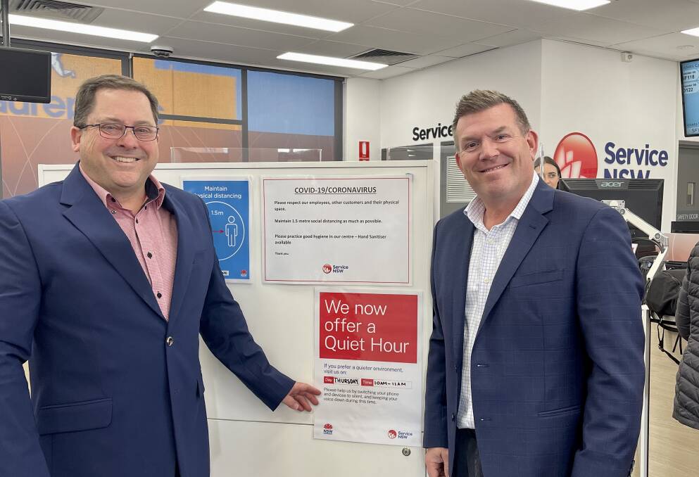 Dubbo Service NSW centre manager Lee Schwager, left, with Member for the Dubbo electorate Dugald Saunders. Picture: Supplied