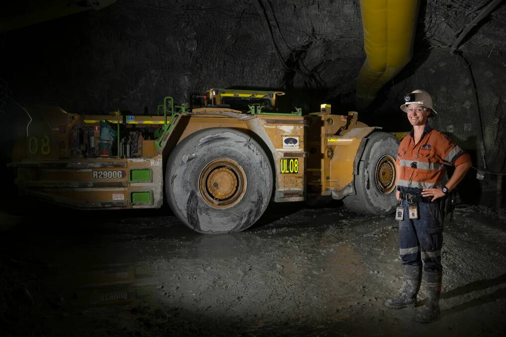 Casey Martin at an underground gold mine with a R2900G Loader machine behind her. Picture: Supplied