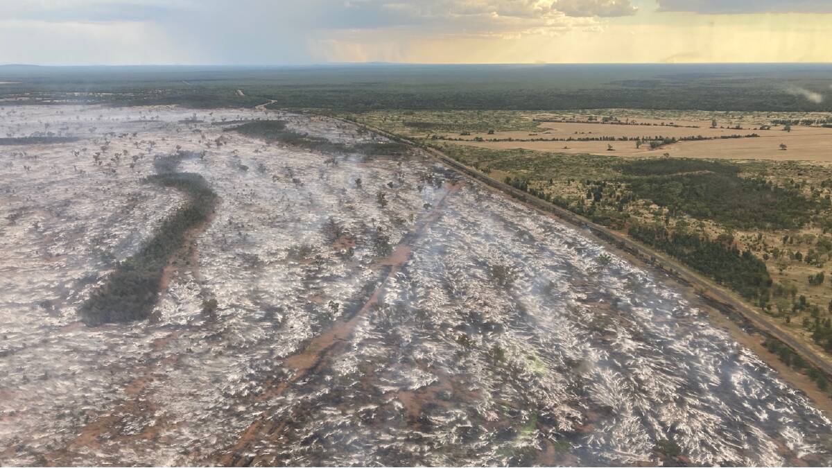 An aerial view of the land affected by bushfires near Mount Hope. Picture by NSW RFS