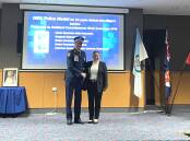 Detective Senior Constable Stefanie Tebbenhoff awarded the NSW Police Medal for 10 years ethical and diligent service, by Assistant Commissioner Brett Greentree APM. Picture: Bageshri Savyasachi
