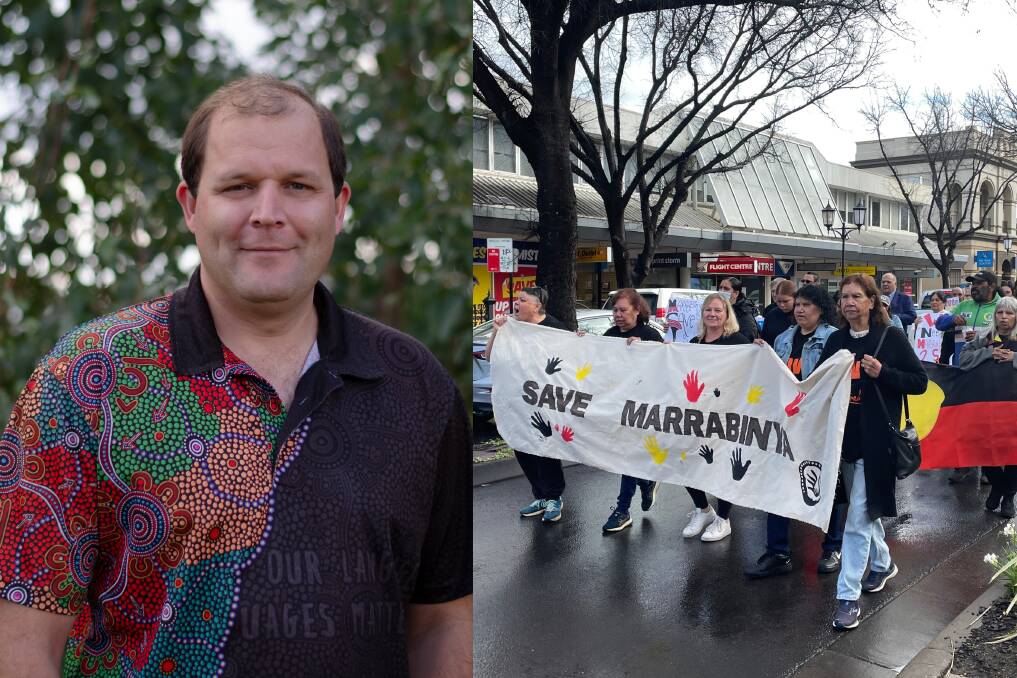Associate professor of sociology in Indigenous health, Dr John Gilroy (left). A protest march in Dubbo's Macquarie Street to save Marrabinya health services (right). Picture: Supplied, Bageshri Savyasachi