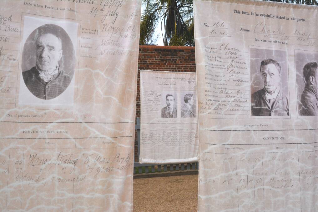 Prisoners' forms exhibited in the Old Dubbo Jail's exercise yard. Picture: Bageshri Savyasachi