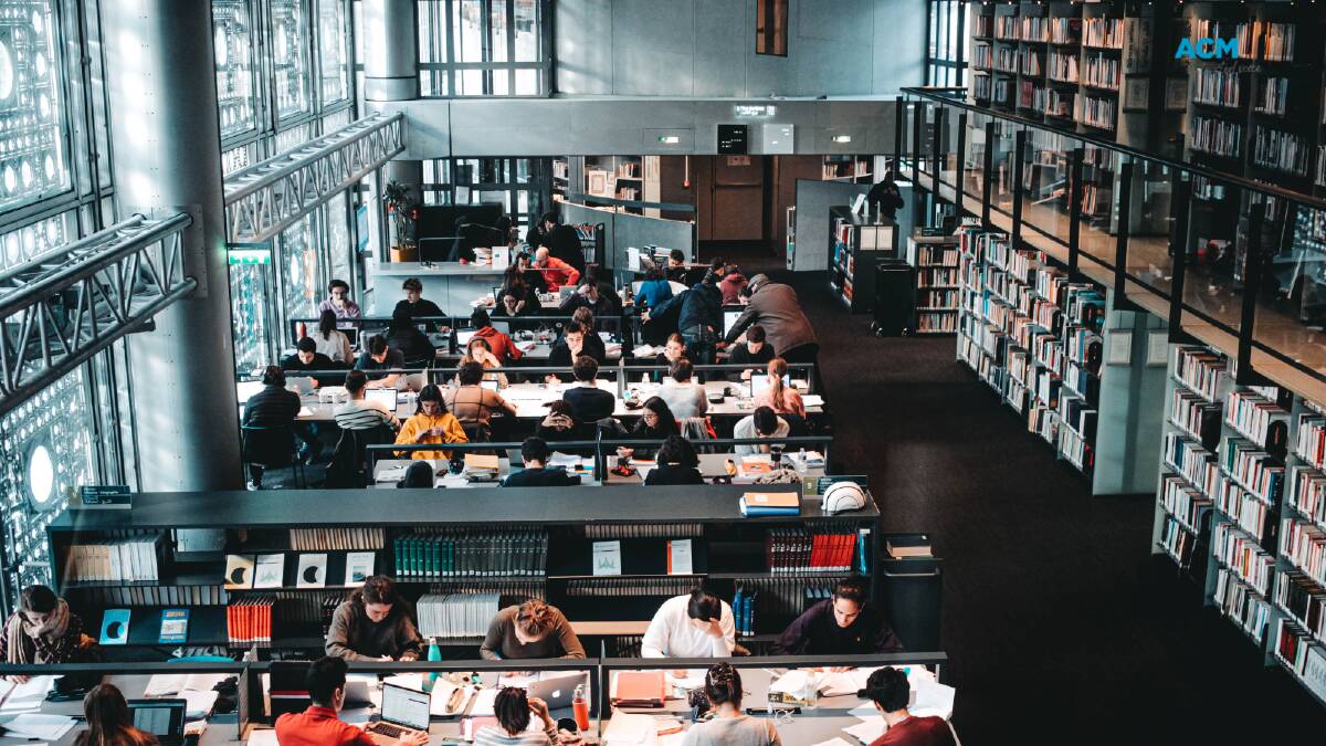 Students in a library study hall. Picture via Canva