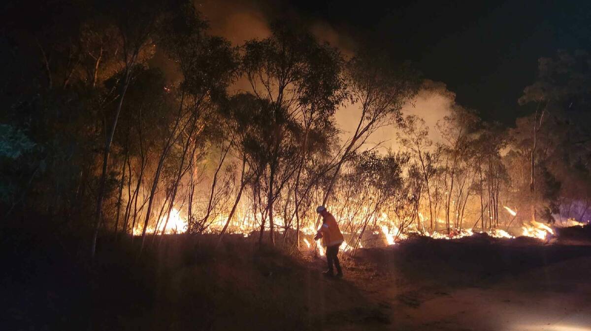 Fire crews battle the fiery inferno that is the Duck Creek Pilliga bushfire which is currently one of the largest active fires in the state. Picture from RFS Narrabri brigade facebook