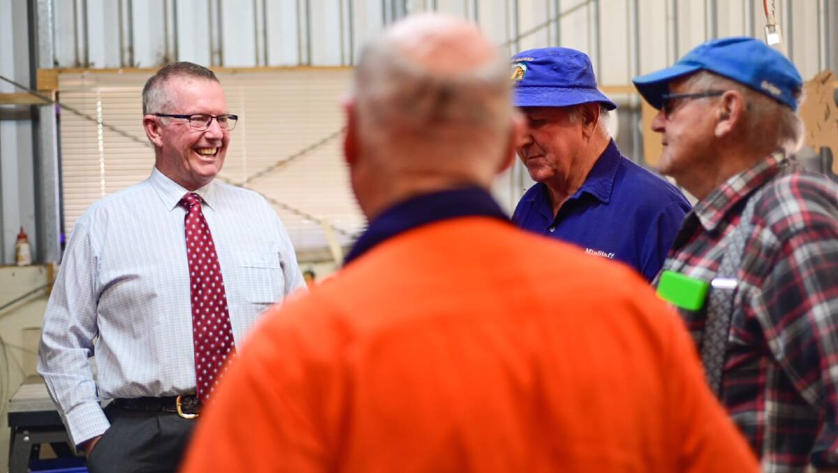 Member for Parkes Mark Coulton catching up with members of the Copper City Mens Shed in Cobar last week.