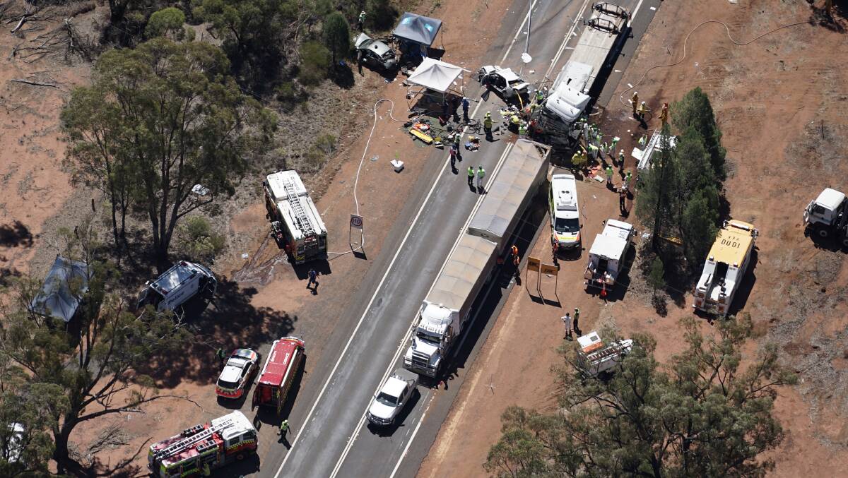 Road Tolls: The scene of last month's horrific accident near Dubbo that claimed two lives.