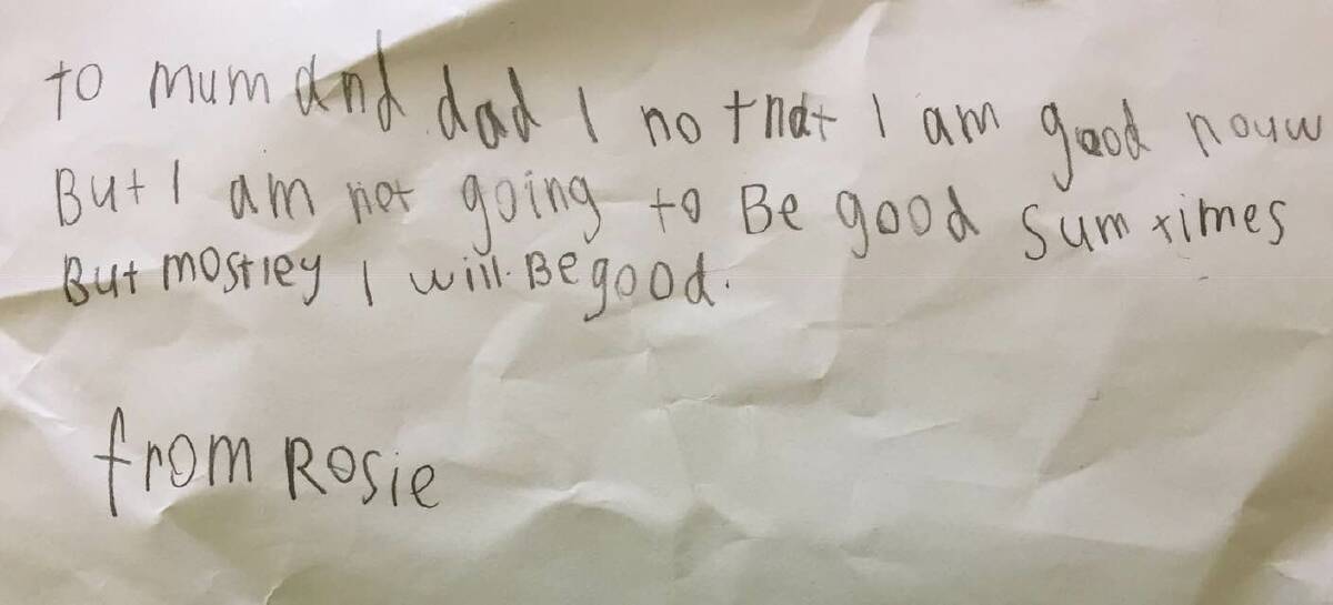 WORDS OF WARNING: The child's note to her parents. Photo: FACEBOOK