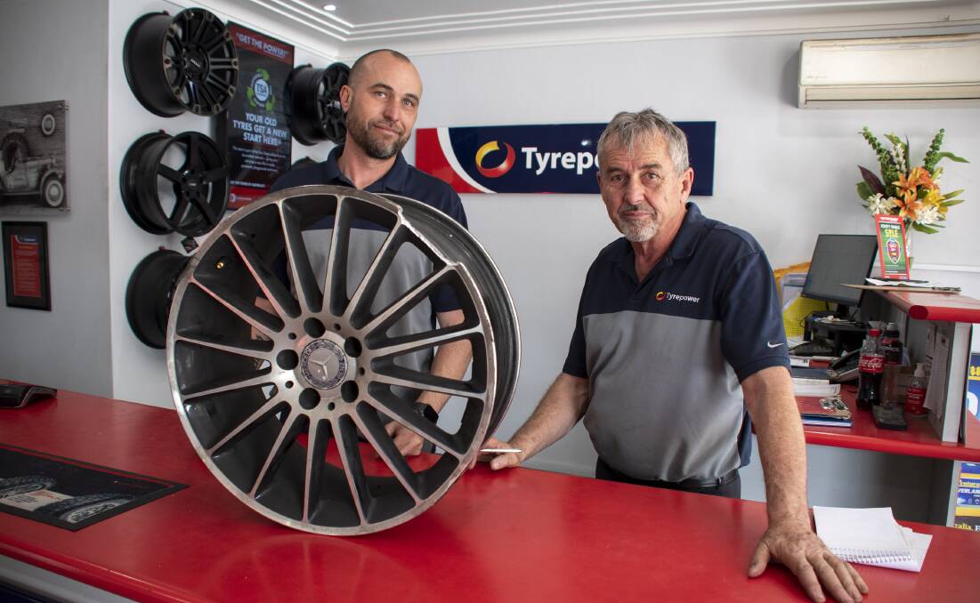 Marty and Max Robertson have seen more tyre damage then ever before. Picture by Belinda Soole 