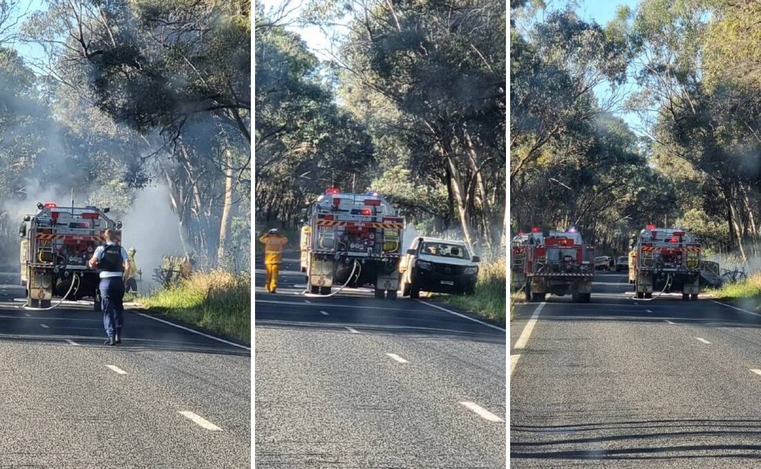 RFS crews worked on a car fire along Goolma Road Friday morning, January 6. Pictures Benjamin Palmer 