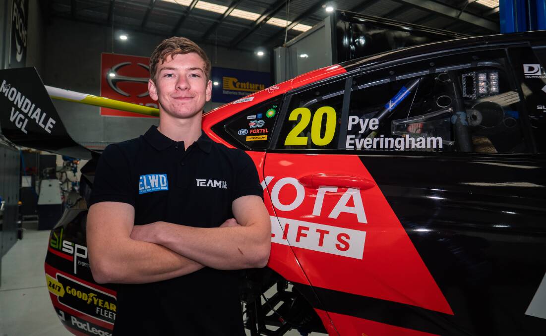 Dubbo's Tyler Everingham stands proudly in front of the race car he will be co-driving at the Bathurst 1000. Picture: Supplied 