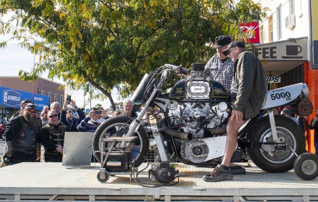 ENGINE: A highlight of the event was Lucky Keizers motorbike Merlin which has a 5000cc engine. Picture: BELINDA SOOLE 