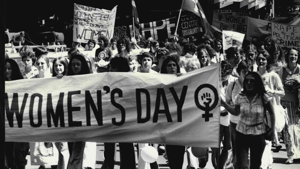  FLASHBACK: Around 3000 women march through Sydney streets in 1977 for International Women's Day. Picture: David James Bartho/Fairfax Media. 
