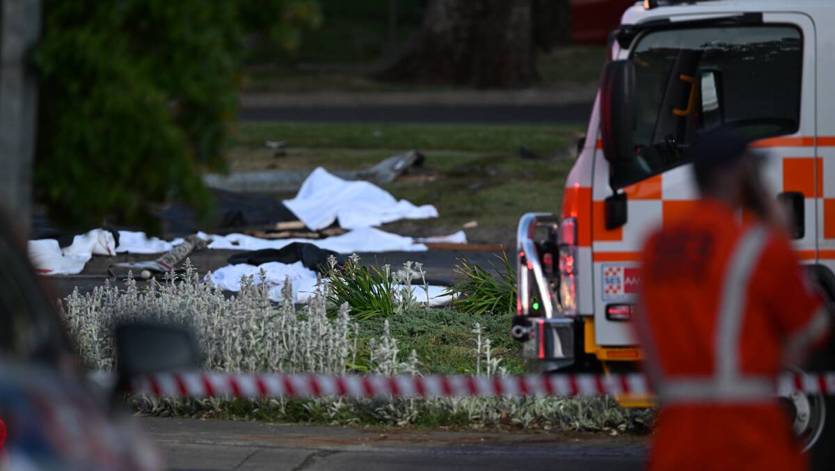 White sheets on the ground at the scene of Daylesford's fatality. Picture by Lachlan Bence. 