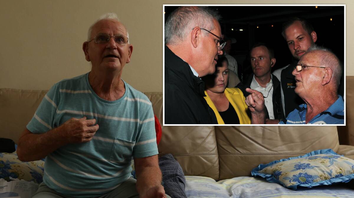 Raymond Drury at home, and inset confronting the PM. Pictures: Jonathan Carroll, Peter Lorimer