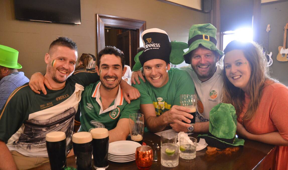 Enjoying the Guiness Beer on tap were mates Ivan Lancaster, Peter O'Toole, Ben Sippel, Adrian O'Hara and Mary Bailey.