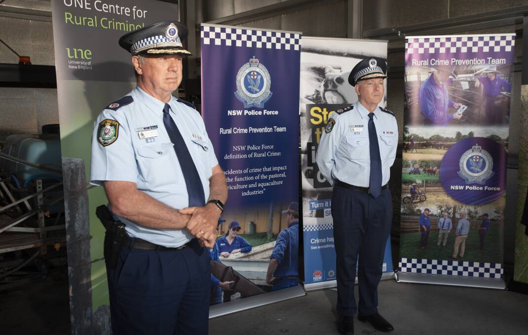 RURAL CRIME: NSW Police Commissioner Mick Fuller and Assistant Commissioner Geoff McKenie did the honours to launch the new operation in Armidale on Monday. Photo: PETER HARDIN
