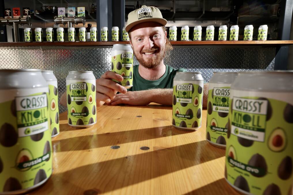 Toast: Grassy Knoll brewer Jeff Argent with his new creation - a limited-release avocado beer. Picture: Adam McLean